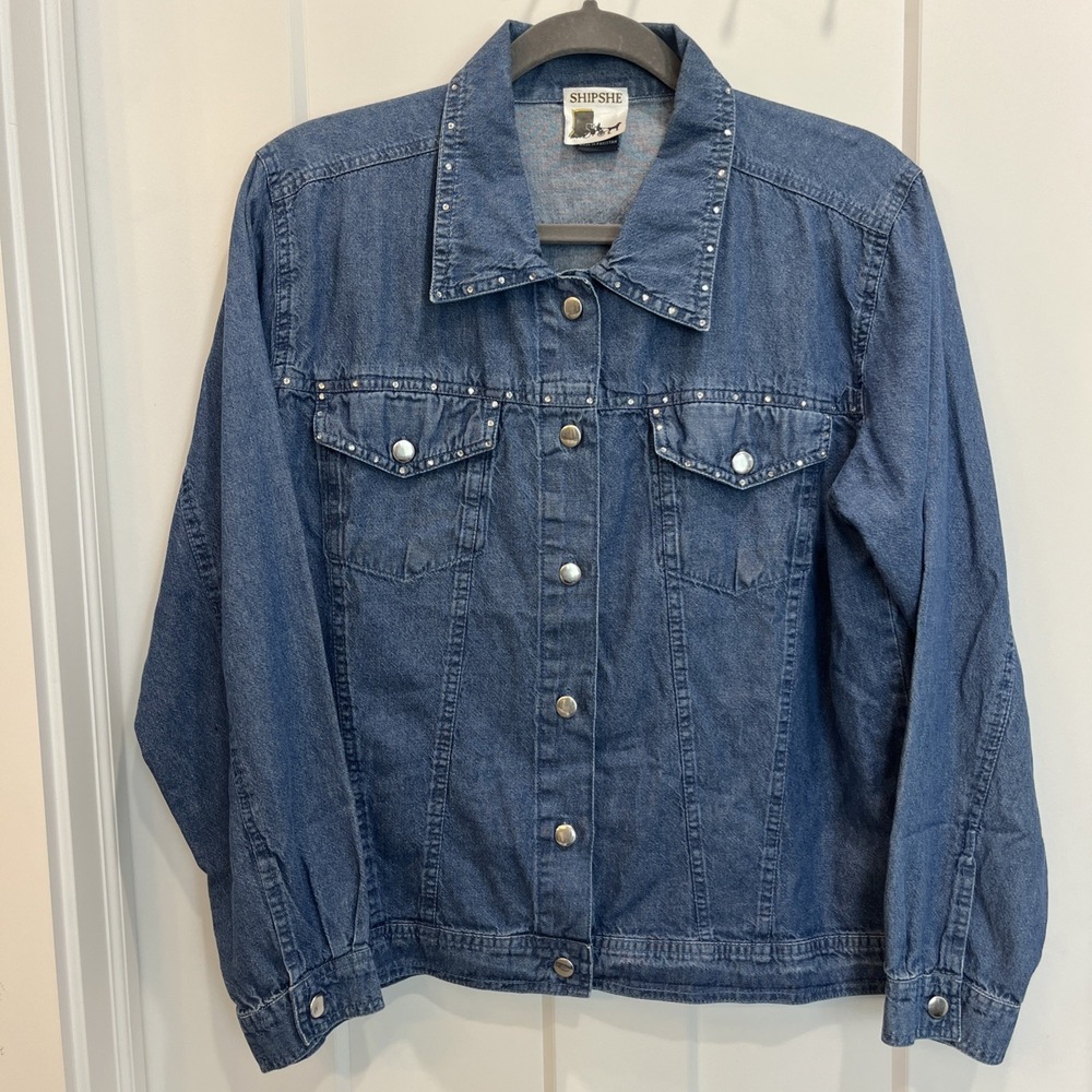 Shipshe Women Rhinestone Button Down Shirt Lightweight Denim Western Rodeo Sz M